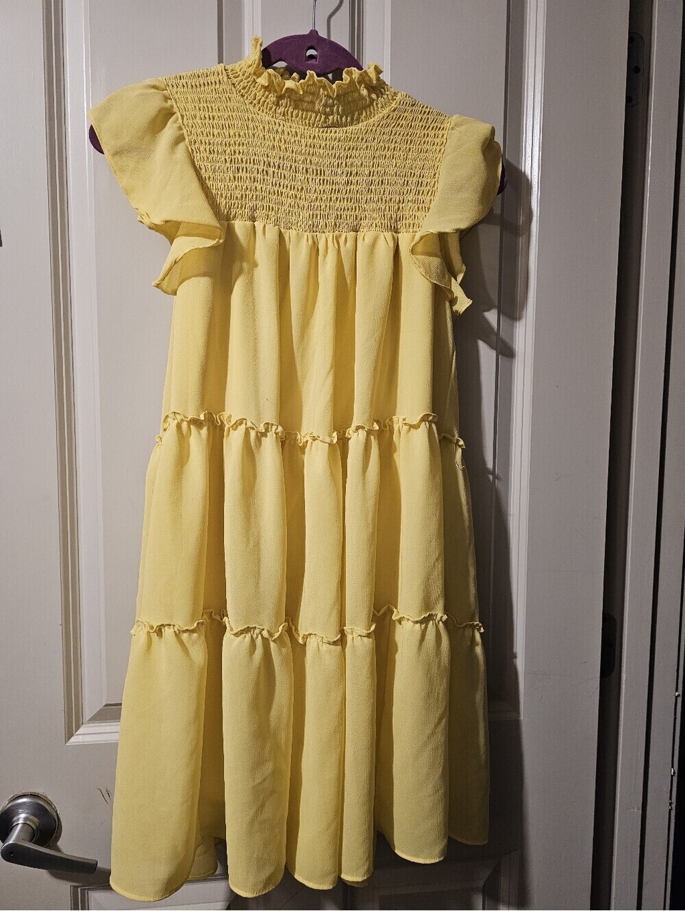Maison Tara Yellow Smocked Tiered Dress with Flutter Sleeves